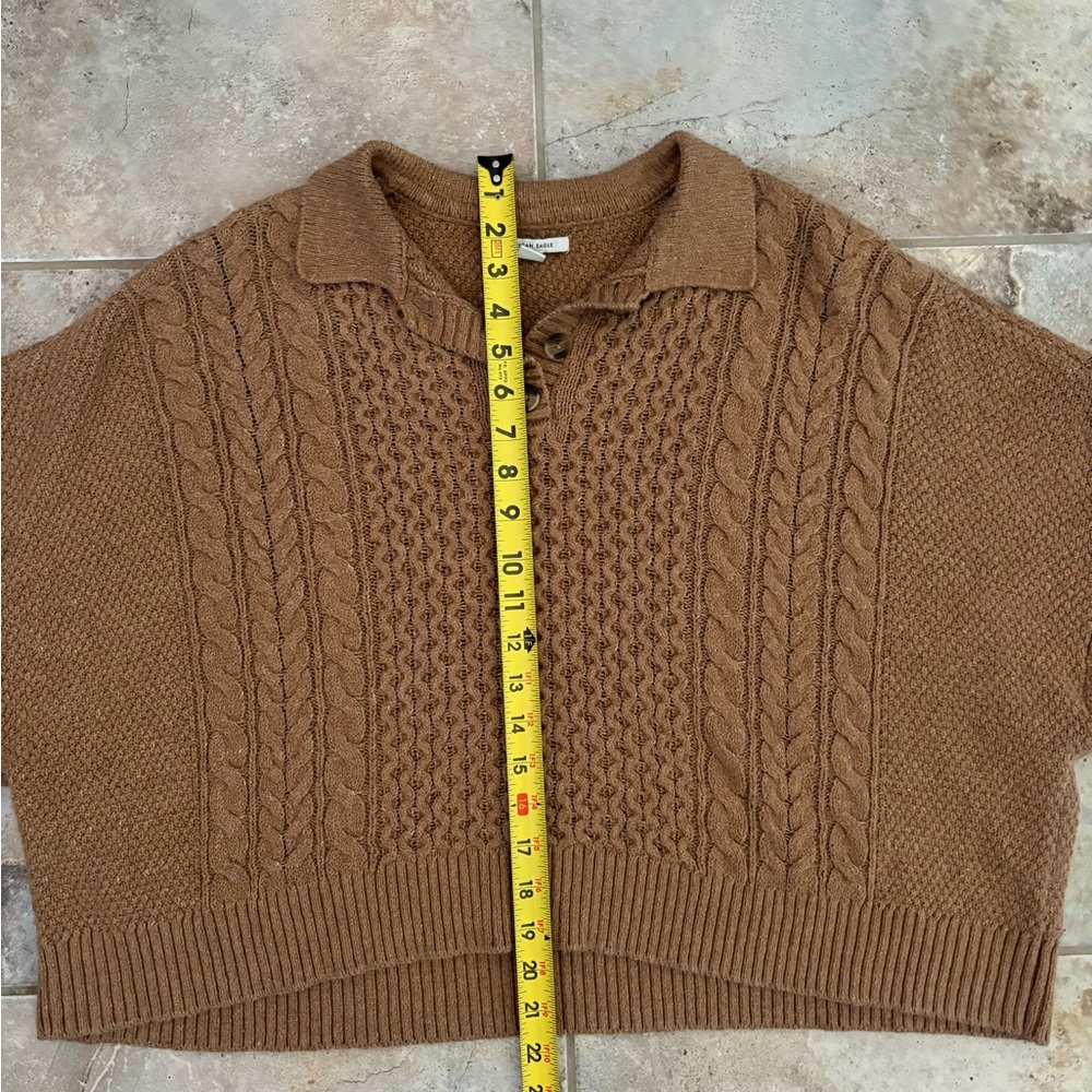 American Eagle Tan Cropped Sweater Cable Knit Cozy Soft Collared Women’s XXL - Picture 9 of 11